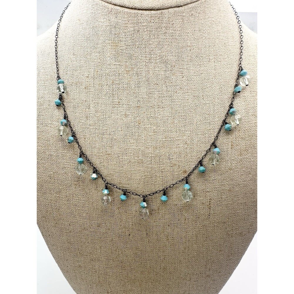Lori Lori Sterling Swarovski Faceted Crystal Beaded Necklace 18”